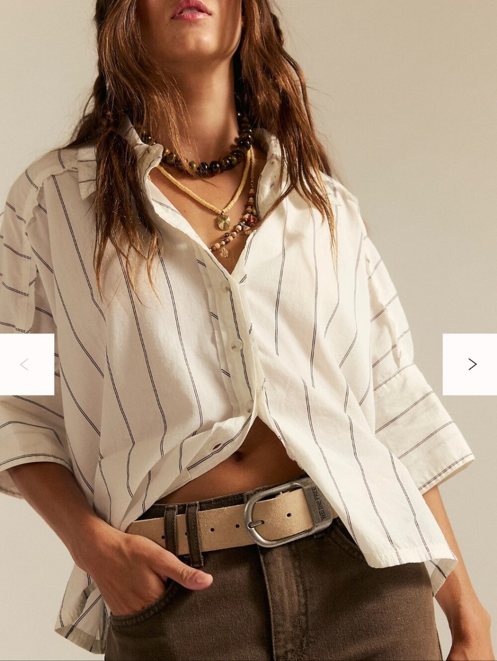 NWT Free People We The Free Seaside Cotton Stripe Button-Down Shirt Small